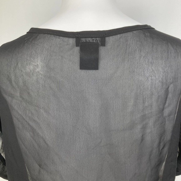 Wet Seal Shirt Womens Sz M Black Beige Owl Print Sheer Scoop Neck Top Blouse‎ - Picture 5 of 9